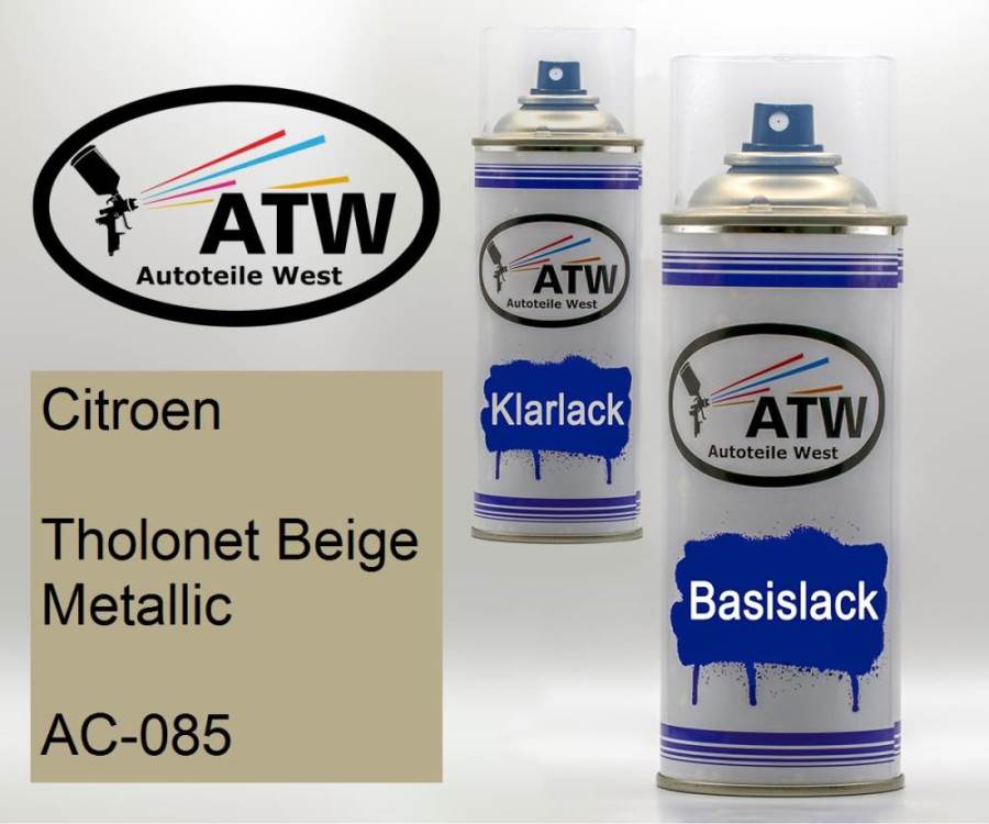 Citroen, Tholonet Beige Metallic, AC-085: 400ml Sprühdose + 400ml Klarlack - Set, von ATW Autoteile West.